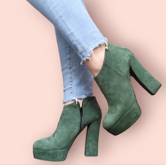 spaziomoda green suede booties platform - Picture 2 of 5